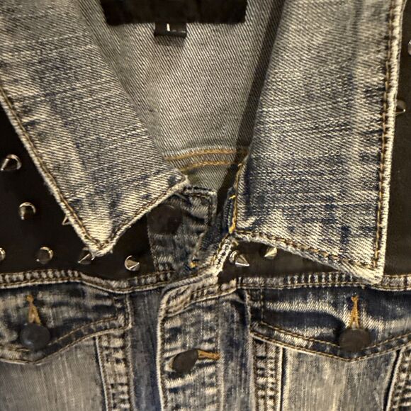 Unisex Denim Studded Vest Peace Sign Lip Service Cult Sz L GUC - Picture 5 of 13